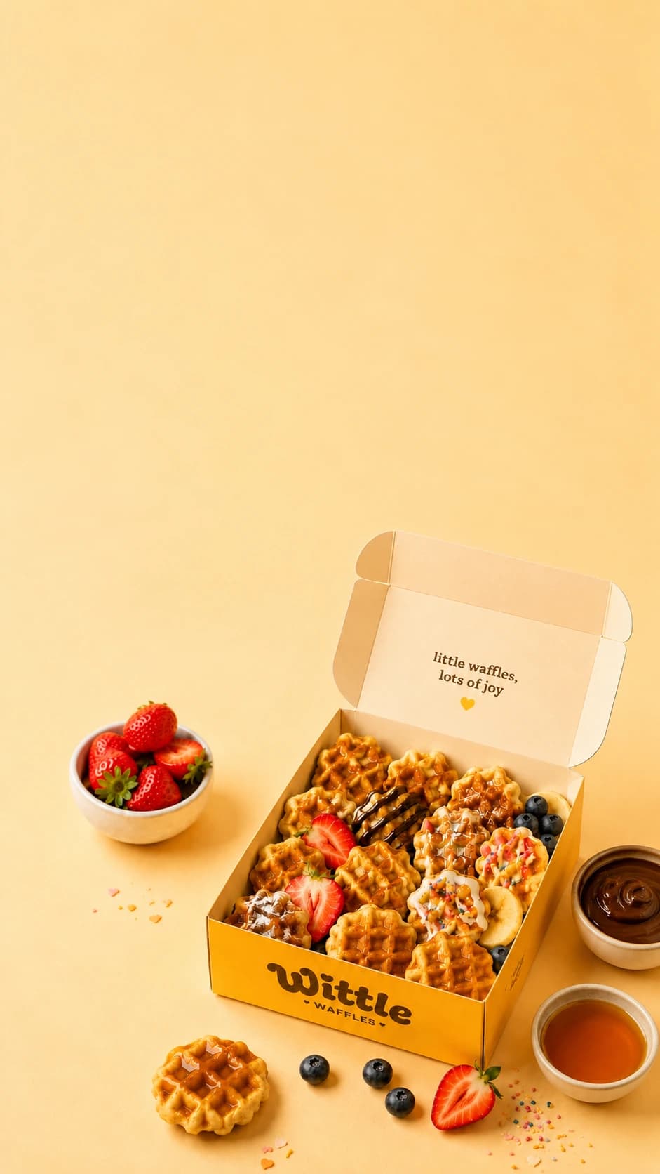 Mini waffles with toppings and berries